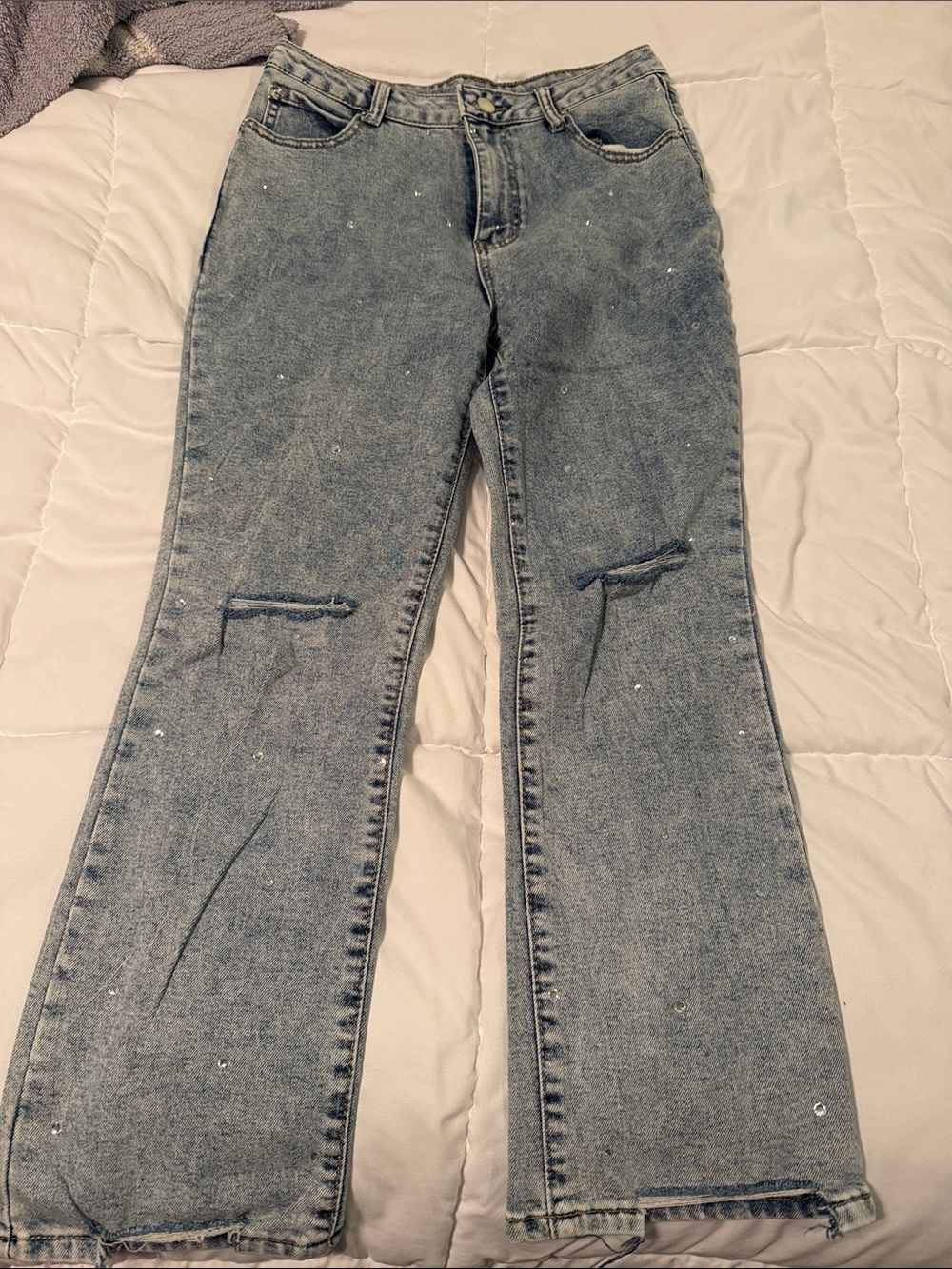 Light Blue Flare Jeans with Subtle Distressing rhinestones-small